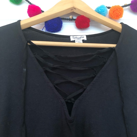 Splendid Black 3/4 Sleeve Lace Up Top - Picture 4 of 8